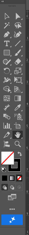 Illustrator's full Tools panel, showing every default tool icon stacked in a single column, with the fill/stroke swatches near the bottom.